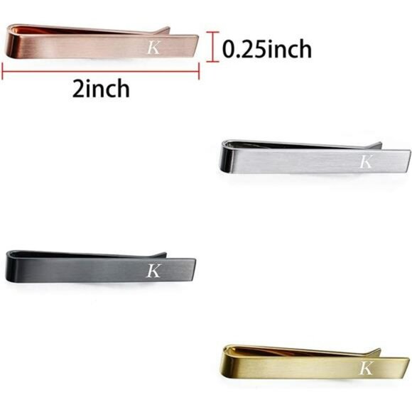 Mens Tie Clip Set 2 Inch Skinny Tie Bar Silver Gold Black Letter Gift Box - Picture 4 of 6